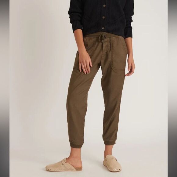 Rachel Roy Brown Linen Tapered Leg Drawstring Waist Pants Size M - Picture 1 of 9